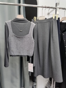 2025秋欧韩连衣裙套装 半身裙三件套裙 女蝴蝶结针织马甲背心打底衫