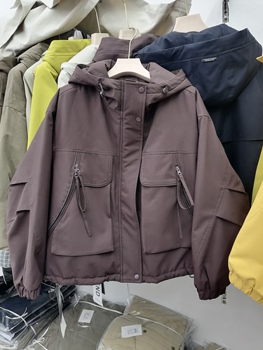 2025秋欧韩时尚加棉服短外套女连帽宽松百搭休闲冲锋衣夹克棉衣潮