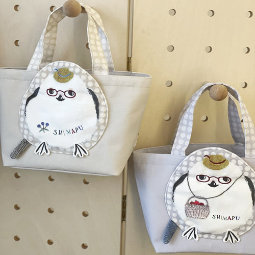 ㊣立体口袋手提托特包 出口日本Kusuguru小山鸟刺绣布艺手拎袋