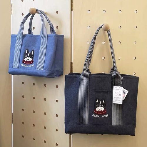 ㊣敞口三分隔层 眼镜猫法斗毛巾绣Kusuguru小号大号妈咪包