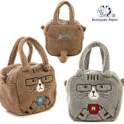 出口刺绣秋冬猫立体尾巴绒手提包