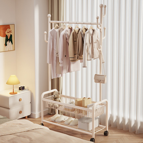 双层置物落地奶油风衣架