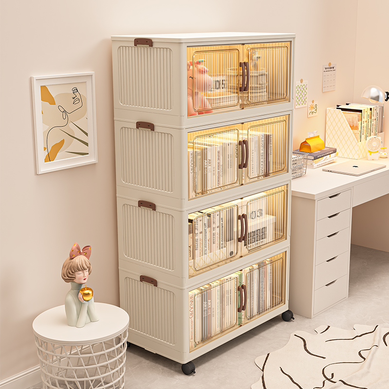 免安装儿童防尘书柜折叠收纳柜移动书架置物架落地零食书本储物柜