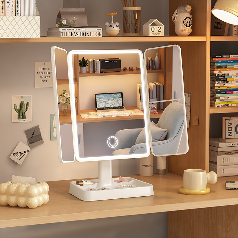 可升降翻盖化妆镜梳妆台镜led灯