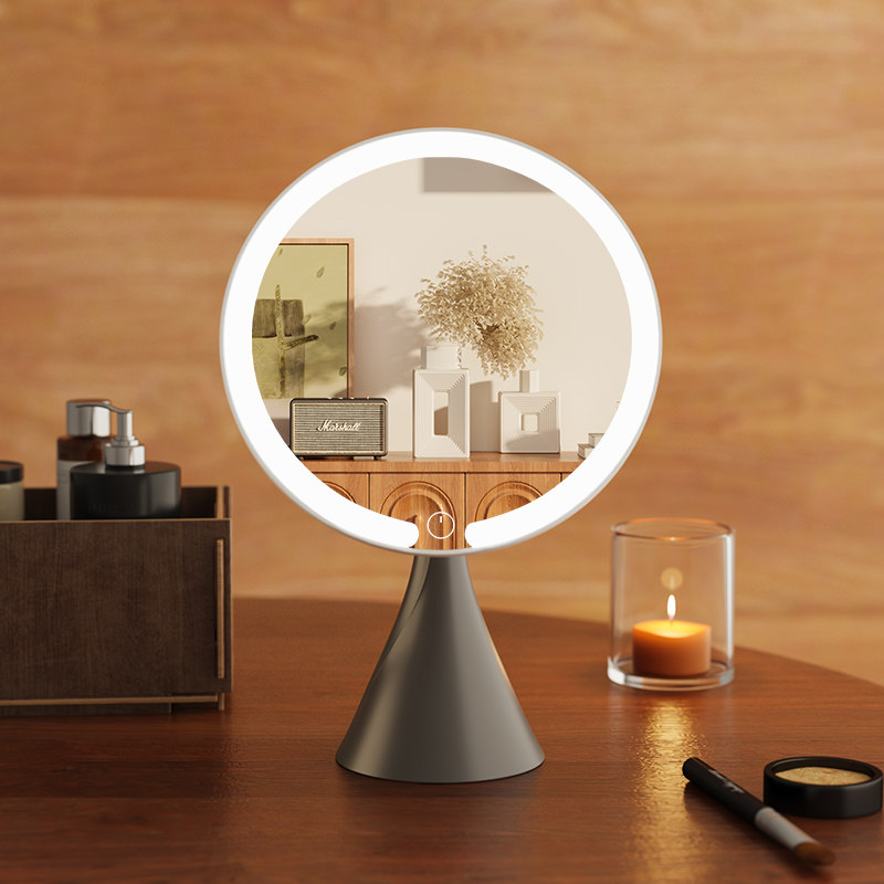 大圆镜台式带灯智能高清梳妆镜宿舍桌面补光led美妆化妆镜子网红