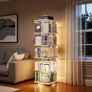 360度旋转书架落地客厅置物架书本收纳可移动多层亚克力转角书柜