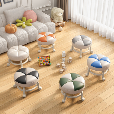 万向轮小凳子家用矮凳滑轮移动凳子客厅沙发板凳轮滑圆凳美缝椅子