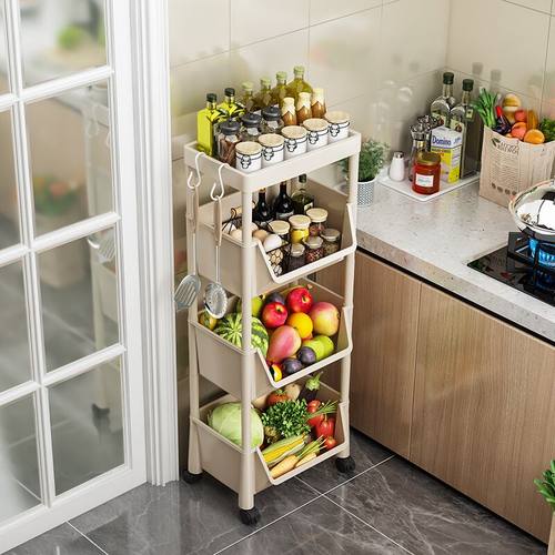 速发厨房置物架j落地多层蔬菜调料收纳架卫生Q间夹缝可移动小推车