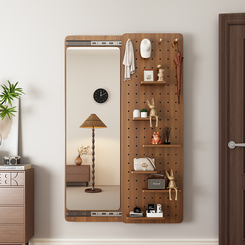 实木洞洞板穿衣镜隐藏式推拉全身