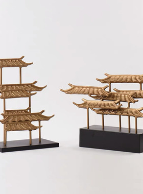 定制新中式屋檐建筑金属雕塑摆件