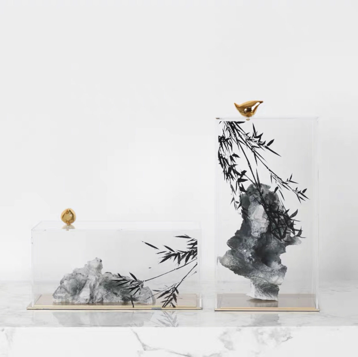 定制亚克力展示罩假山石雕塑摆件
