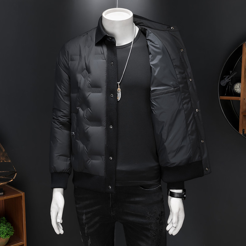 2025冬装男士新款新标90白鸭绒羽绒服针织翻领防寒外套8866P265,男装羽绒服,电商D260