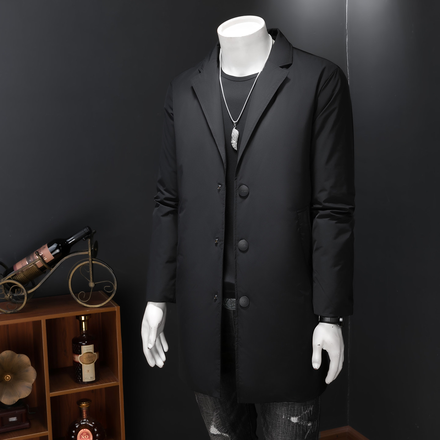 高品质冬季男士中长款羽绒服90白鸭绒商务休闲西装外套8662P335,男装夹克,电商D260