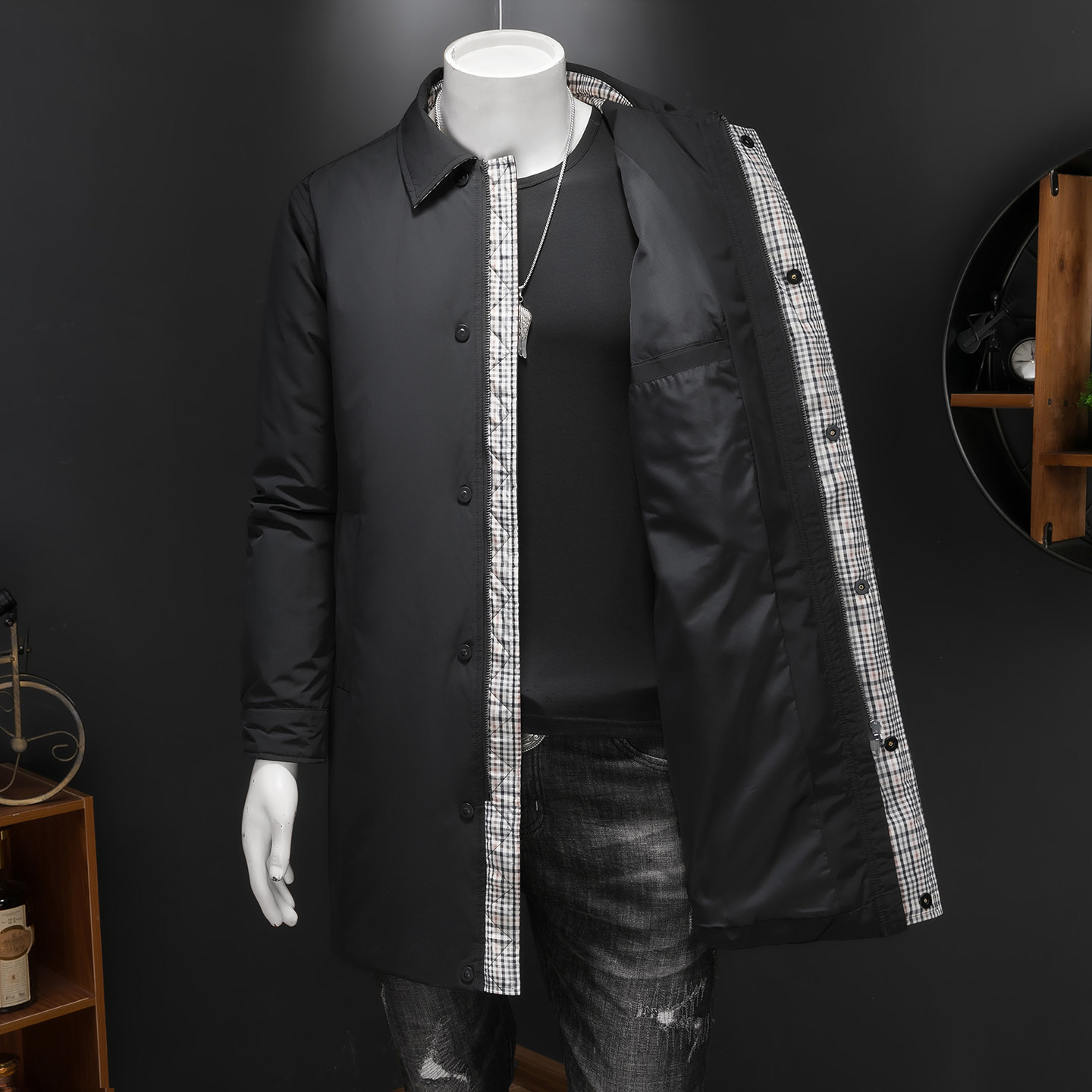 2025冬季高品质长款男士90白鸭绒翻领羽绒服6623P335,男装羽绒服,电商D260