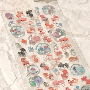 小红书同款金鱼手账贴纸可爱手工diy装饰素材贴画彩色咕卡ins手帐