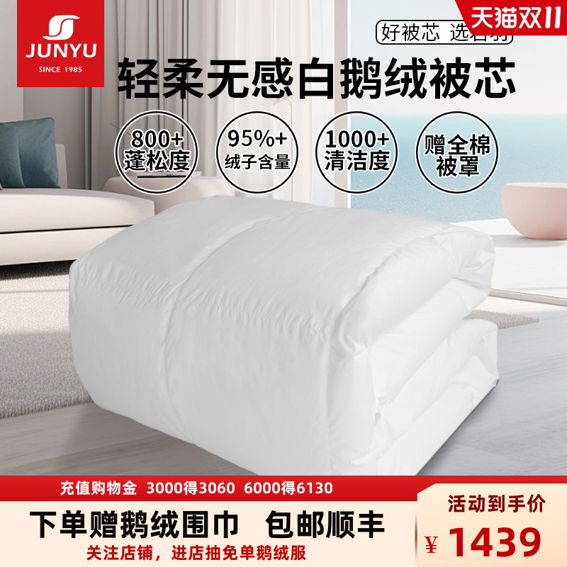 【赠被罩】君羽羽绒被冬被加厚800蓬白鹅绒被芯双单人被DX242212