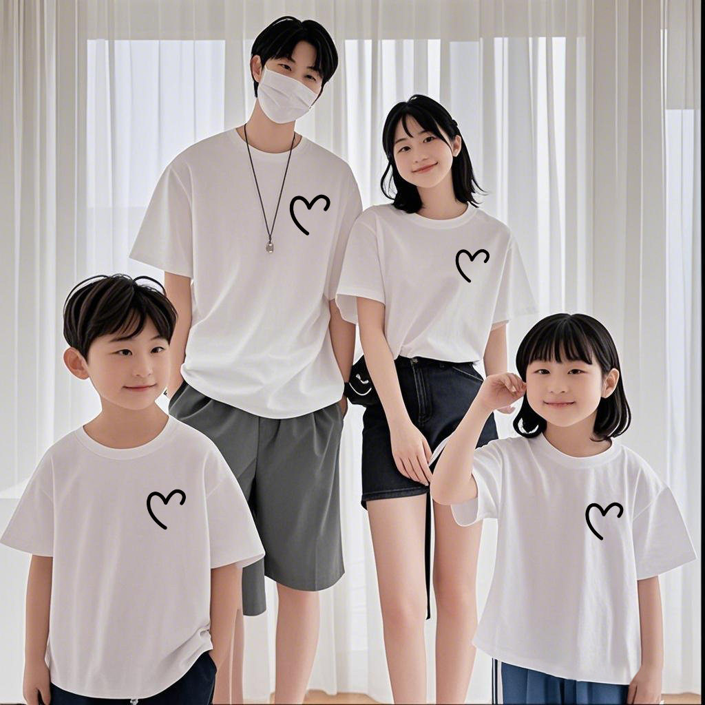 亲子装一家三四口简约亲子装母女装夏季百搭100%纯棉短袖亲子服装