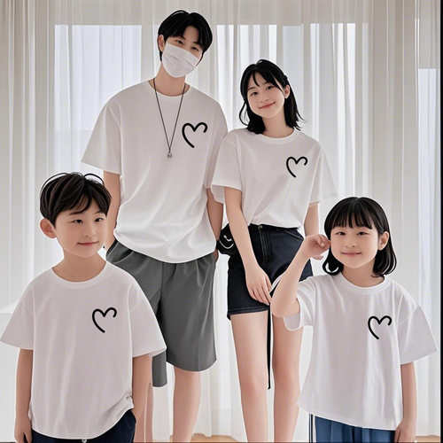 亲子装一家三四口简约亲子装母女装夏季百搭100%纯棉短袖亲子服装