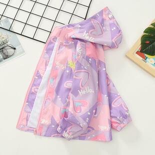 女童外套秋装2023新款儿童冲锋衣春秋中大童小女孩上衣连帽防风衣