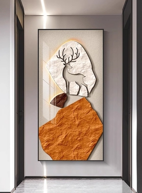 玄关装饰画高档大气入户走廊过道挂画现代简约肌理感挂画福运双收