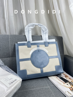 包包 拼色购物手袋牛皮帆布包清新仙女款 出香港柜货～纯元 托特包