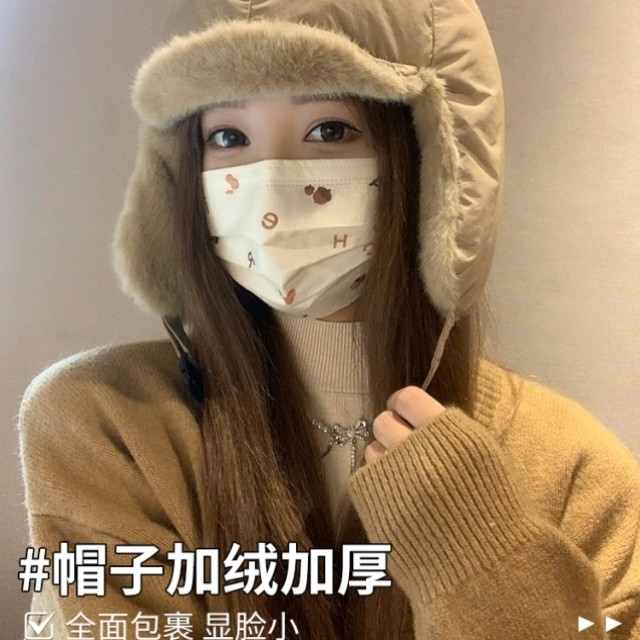 骑行雷锋帽骑电动车帽子秋冬季女款头盔帽套防风防寒装备可带头盔