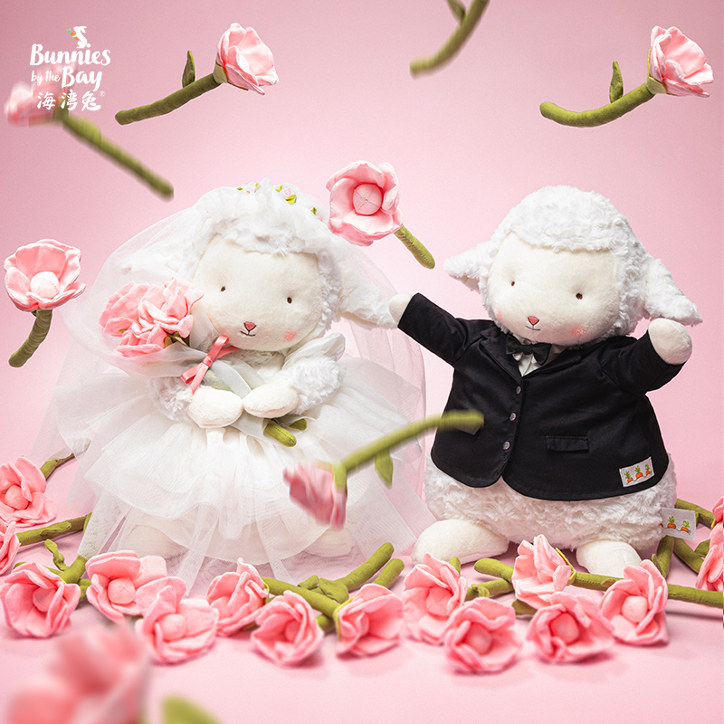 海湾兔Bunnies 情人节新婚礼物手捧花束婚礼小羊毛绒玩偶压床娃娃