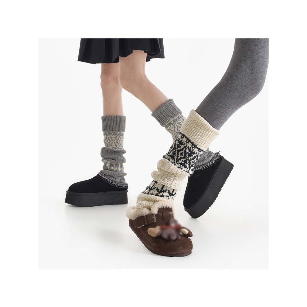 费尔岛加厚保暖雪地靴腿套女款长筒针织配打底裤堆堆袜套阔腿微喇