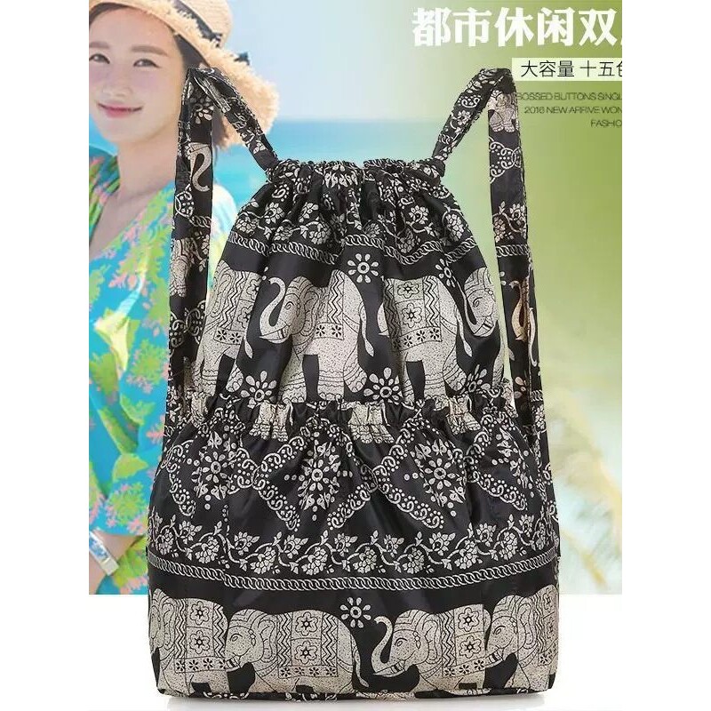 束口袋百搭女尼龙双肩包户外运动包妈咪包大容量背包轻便旅行包包