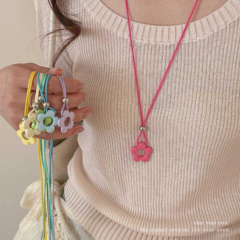 甜美多巴胺彩色花朵长款项链女夏季锁骨链配饰小众设计感颈链饰品