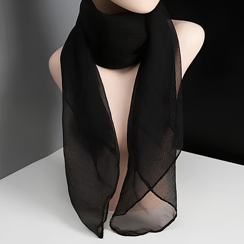纯色丝巾2024女春秋薄款黑色乔其纱纱巾韩版百搭夏季防晒长款围巾
