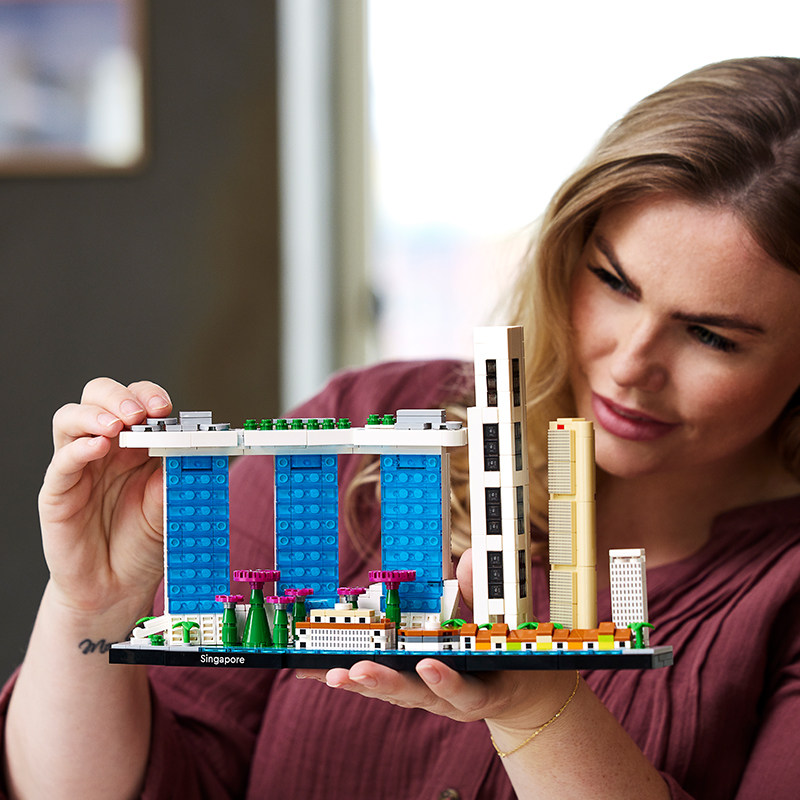 중국 빌딩 블록 빌딩 거리 장면 21057 싱가포르 스카이 라인 세계 랜드 마크 어린이 조립 장난감 장식품
