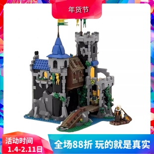 中国积木MOC-148389中世纪建筑湖滨县堡垒城堡湖畔郡要塞拼装玩具