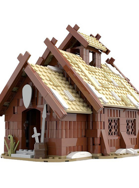 中国积木街景建筑MOC-96080维京村庄米德大厅儿童拼装玩具礼物