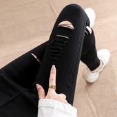 紧身显瘦黑色铅笔直筒魔术裤 弹力时尚 子 女外穿春秋款 多破洞打底裤