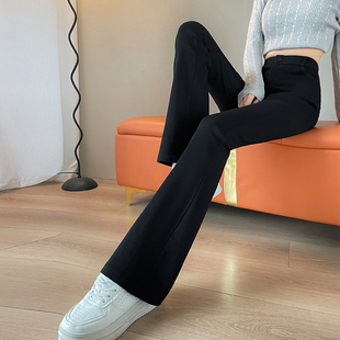 春夏薄八九分女裤秋冬显瘦高腰黑色加绒外穿女士微喇叭休闲加长裤