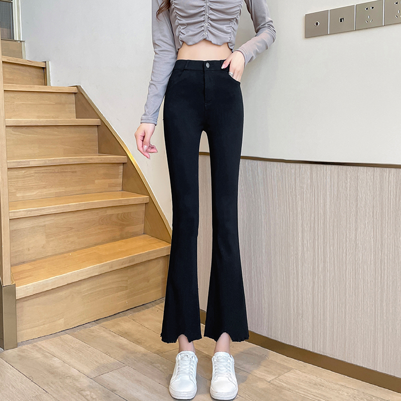 微喇叭裤子女高腰显瘦春秋季弹力九分小个子大码外穿打底裤夏薄款