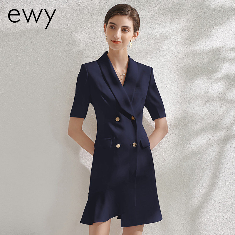 藏青色职业连衣裙女气质夏季休闲正装裙经理通勤工作服售楼部裙子