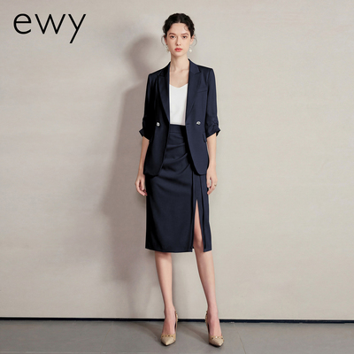 ewy藏青职业女西装套裙高知范