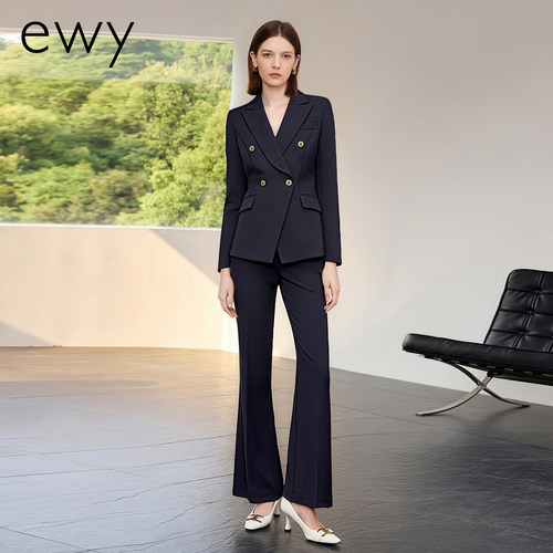 ewy藏青阔腿西装套装女OL通勤