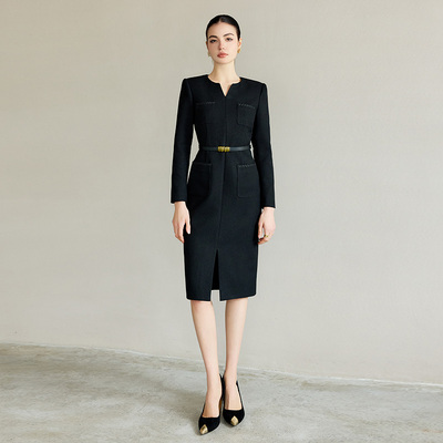 2025春高级黑色连衣裙女商务宴会礼服气质小黑裙白领工作服赫本风