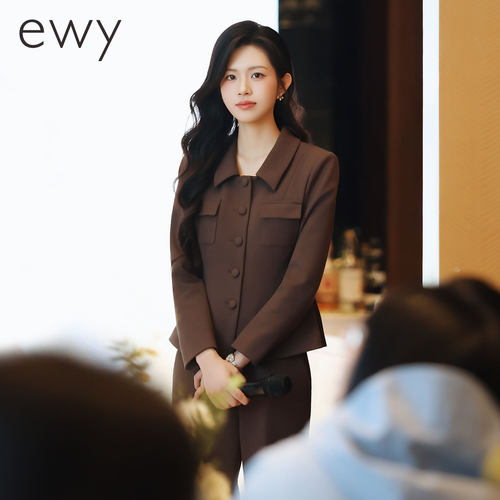 ewy棕色女西装套装职场通勤面试