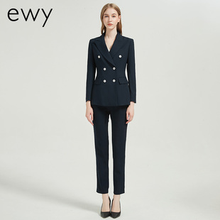 正装 时尚 职业装 外套女商务白领通勤西服套装 面试工作服 藏青色西装