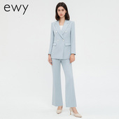 名媛上班美容师工作服双排扣通勤面试正装 套装 蓝色职业西装 时尚