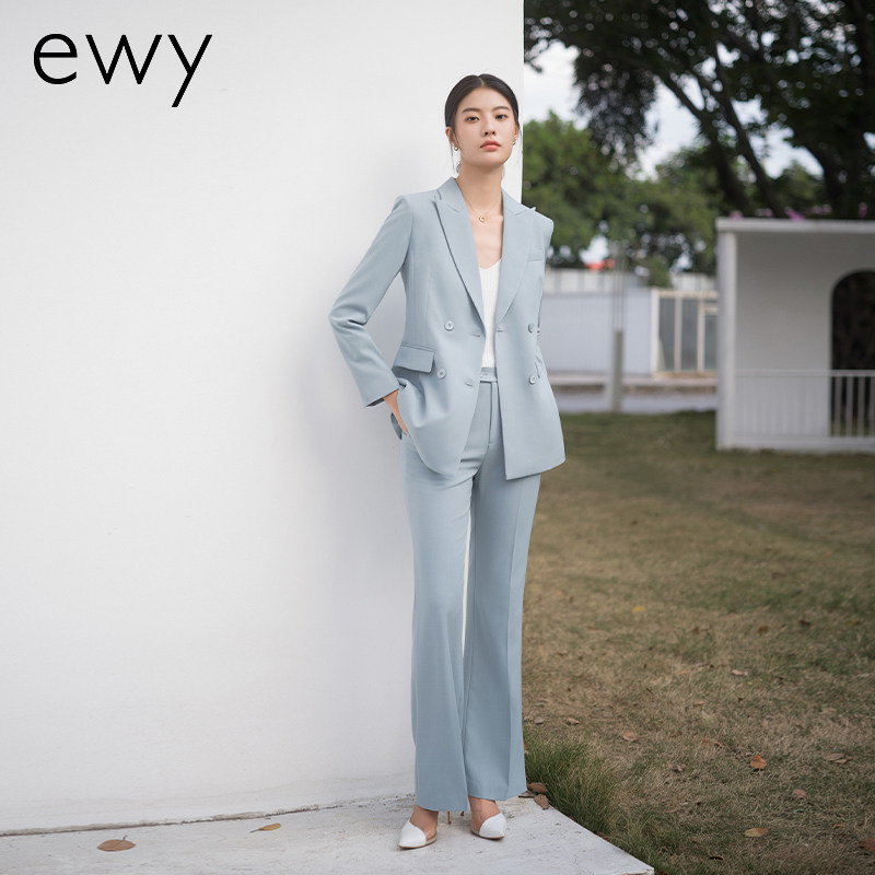 优雅雾霾蓝职业西装套装气质女神范时尚西服播音主持人上镜正装OL