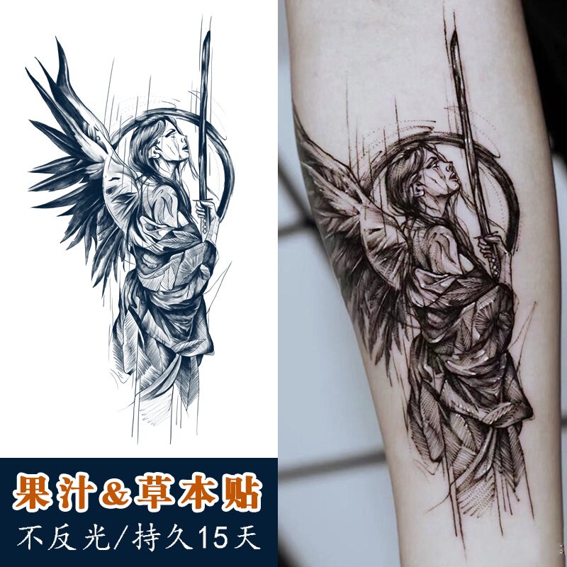 【一份2张】草本花臂纹身贴防水男人持久果汁堕落天使暗黑系女植