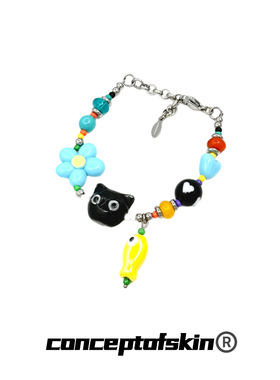 conceptofskin游乐园2025夏季多巴胺配饰 蓝花黑猫项链手链