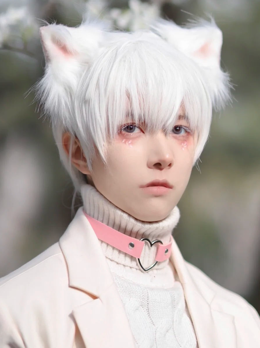 万圣节假发男短发全头套式男生白色日系光遇cos基佬万用假发套女