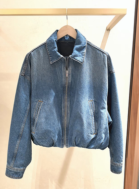 法单小众2026早春老钱风翻领收腰牛仔外套复古拉链磨白夹克女外套