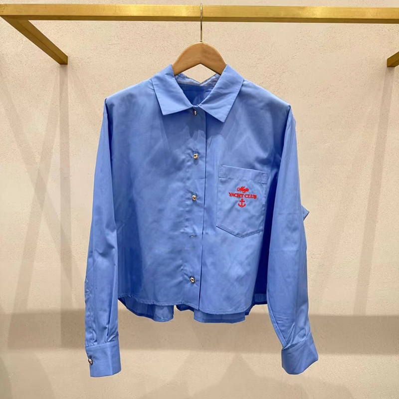 法单小众 2026春夏精英简约纯色POLO领撞色英文刺绣装饰衬衫女